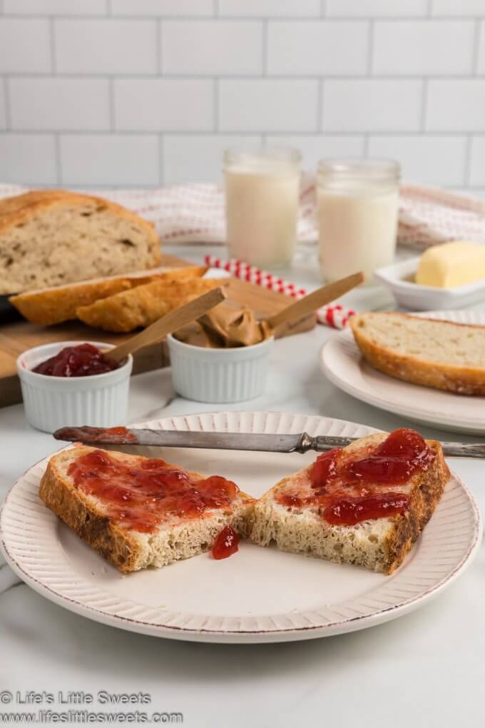 No-Knead Flaxseed Bread with red jam