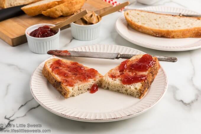 No-Knead Flaxseed Bread with red jam