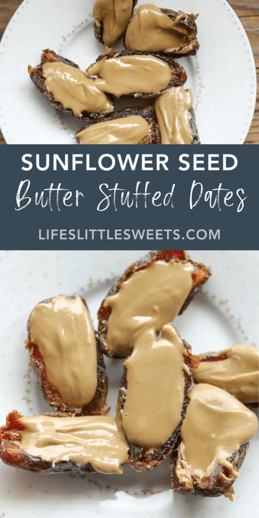 Sunflower Seed Butter Stuffed Dates with text overlay
