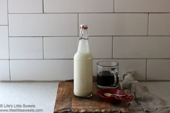 how to make half and half recipe on a white counter with a wood cutting board