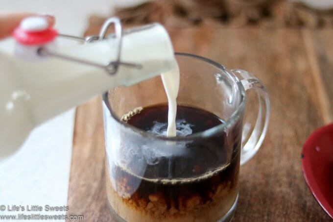 how to make half and half recipe on a white counter with a wood cutting board