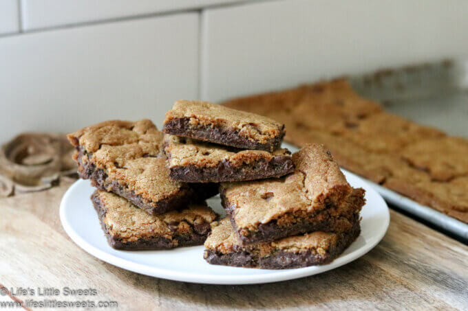 Brown Butter Chocolate Chip Cookie Bars on a white plate
