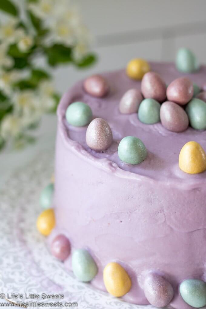 Easter Cake Recipe on a cake stand