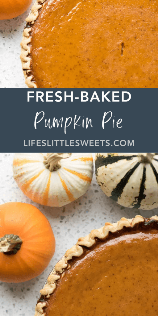 fresh baked pumpkin pie with text overlay