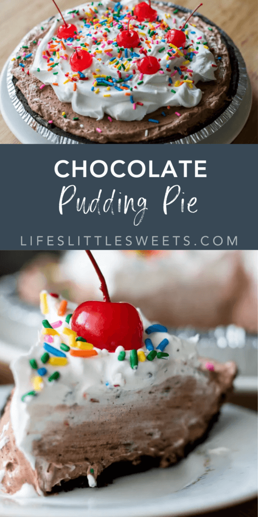 Chocolate Pudding Pie with text overlay