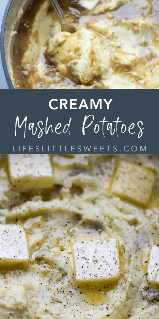 creamy mashed potatoes with text overlay