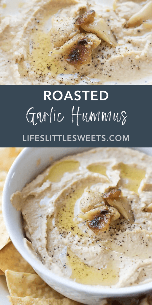 Roasted Garlic Hummus with text overlay