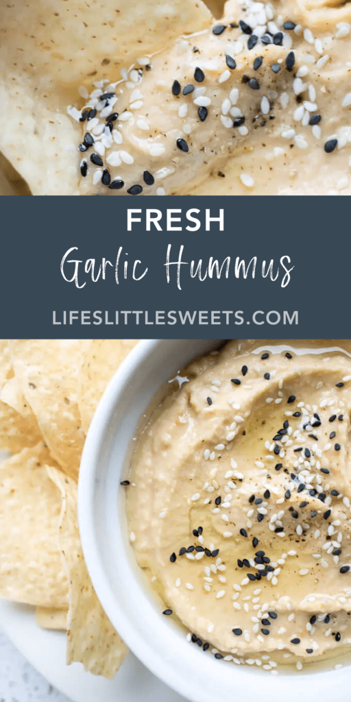 Fresh Garlic Hummus with text overlay