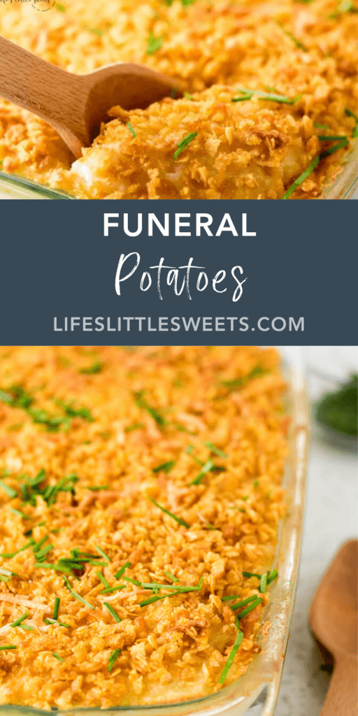 Funeral Potatoes with text overlay