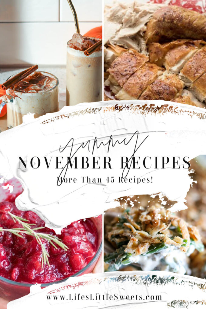 collage of 4 different November and Thanksgiving recipes