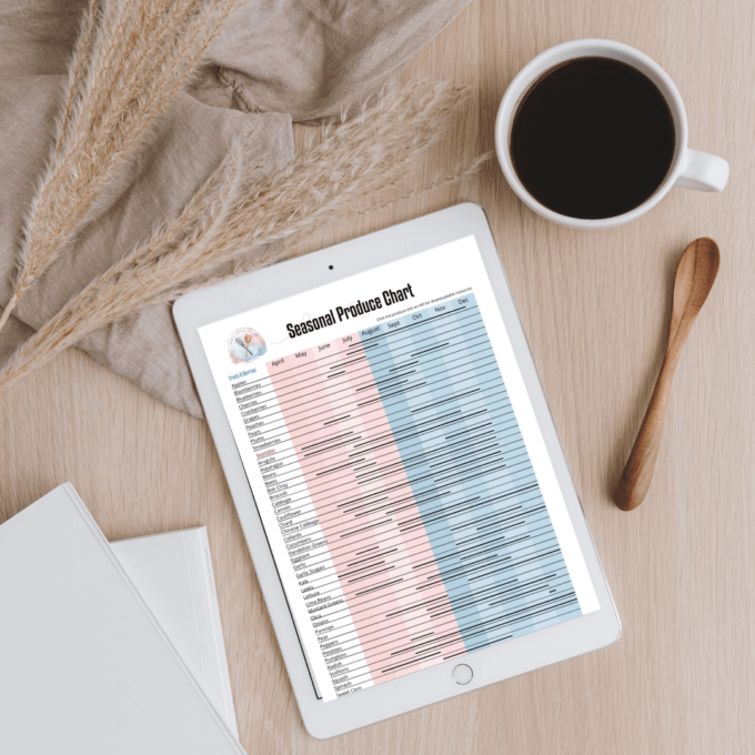 seasonal produce chart on an iPad