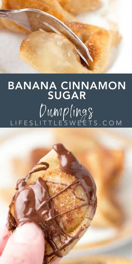 banana cinnamon sugar dumplings with text overlay