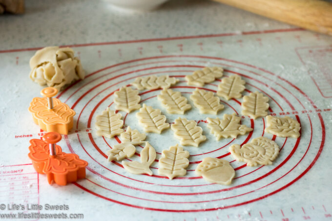Pie Crust Cut Outs for Pie Crust Cookies on a pastry mat
