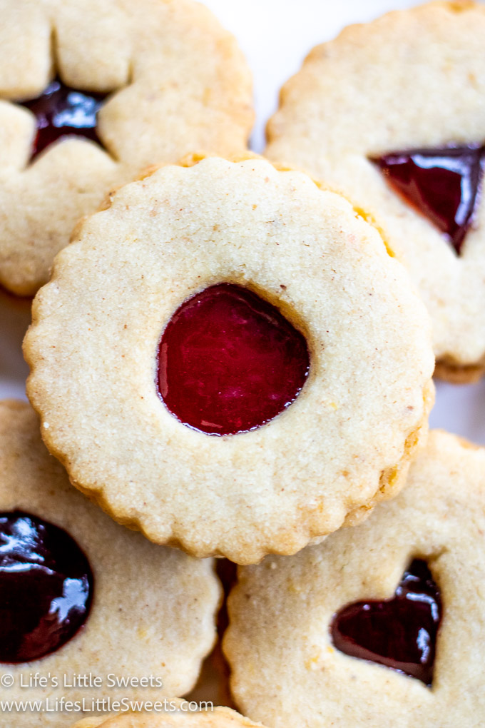 Linzer Cookies close up with red jam