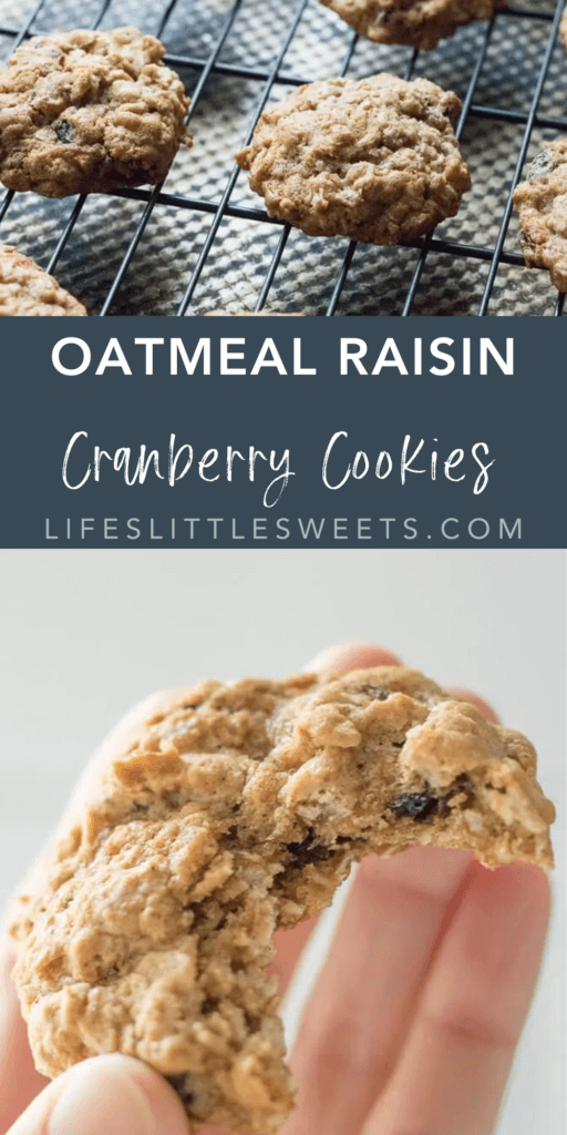 oatmeal raisin cranberry cookies with text overlay
