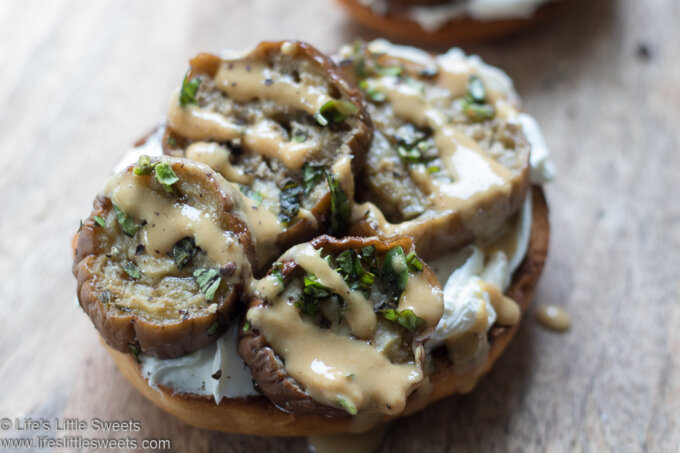 Bagel with Roasted Eggplant up close