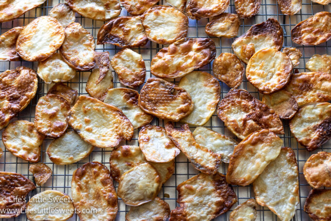 many Air Fryer Potato Chips on a wire rack cooling