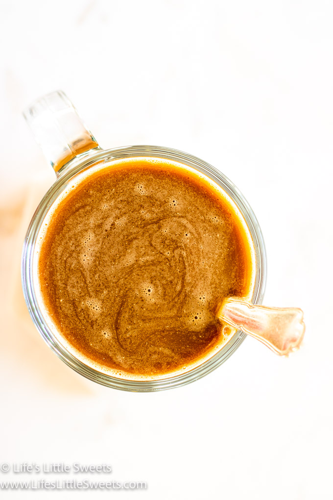 Cashew Milk Latte Recipe in a clear mug with a spoon