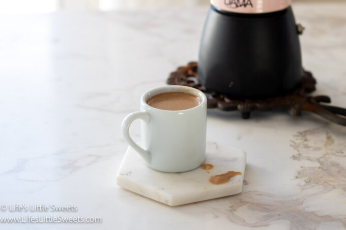 espresso in a espresso mug on a marble counter