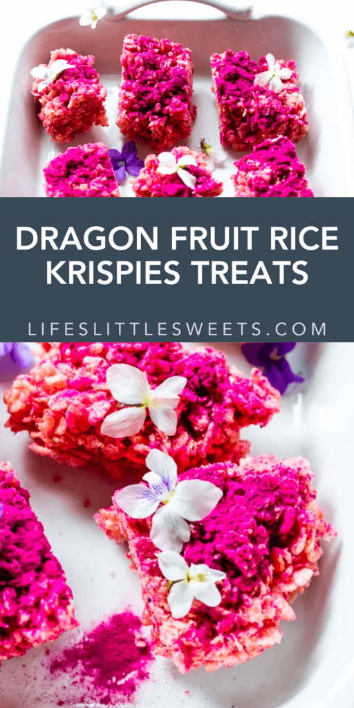 dragonfruit rice krispie treats with text overlay