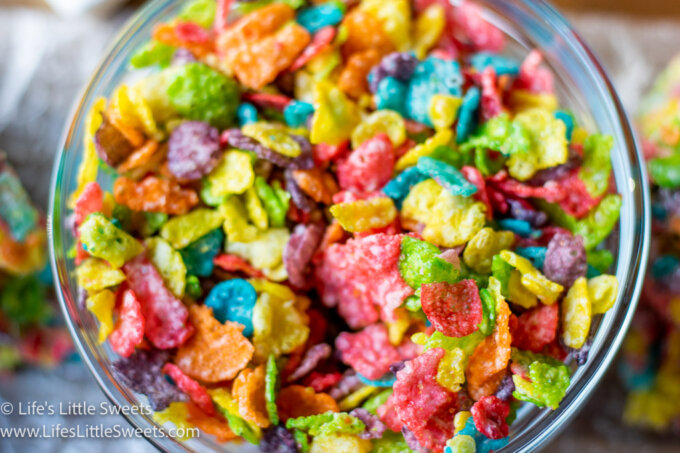 a bowl of Fruity Pebbles cereal