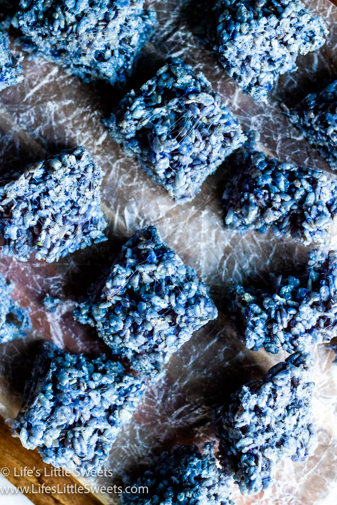 close up of blue color Rice Krispies Treats