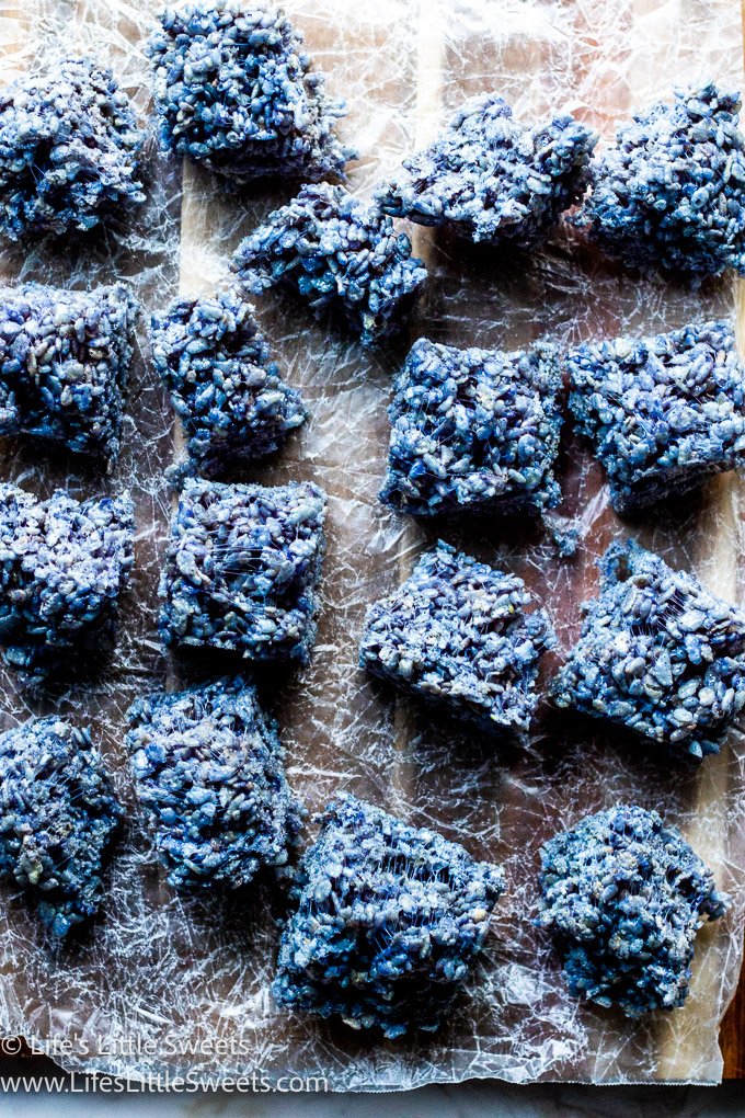 blue color Rice Krispies Treats on a paper