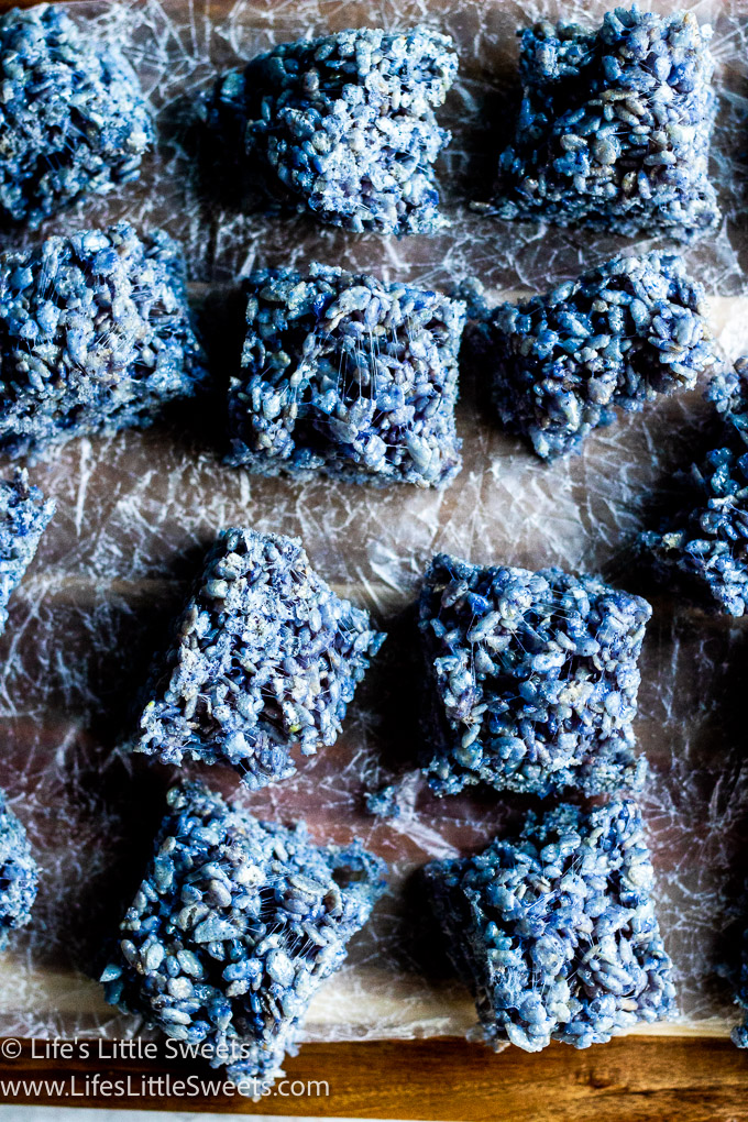 blue color Rice Krispies Treats cut up