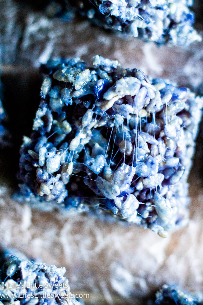 up close of a blue color Rice Krispies Treat