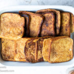 French toast slices in a white platter
