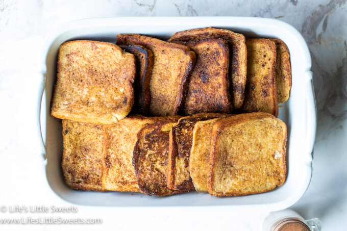 overhead of French toast in a platter