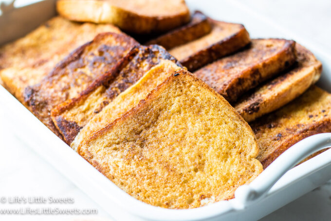 a white platter of French toast