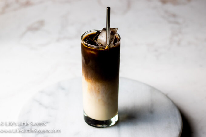 Iced Almond Milk drink on a white counter