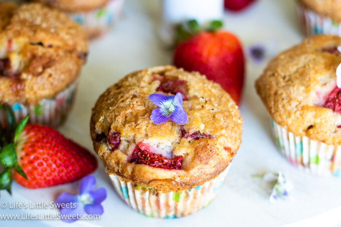Strawberry Muffins with edible violets