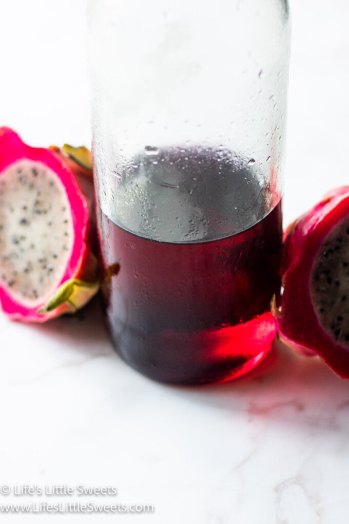 Dragon Fruit Simple Syrup with sliced fresh dragon fruit