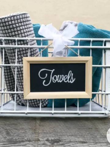 DIY Industrial Bath Towel Crate with Chalkboard Sign Story Poster Image