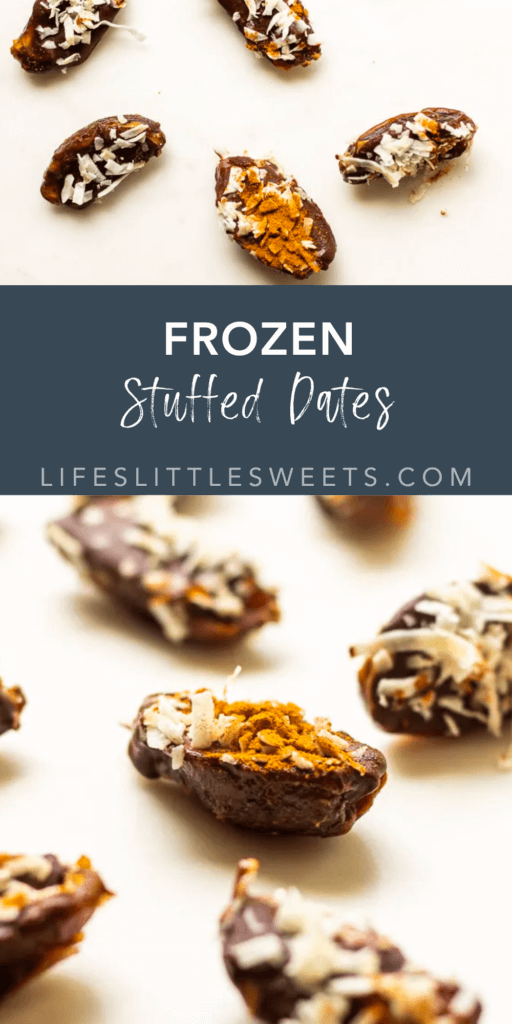 frozen stuffed dates with text overlay