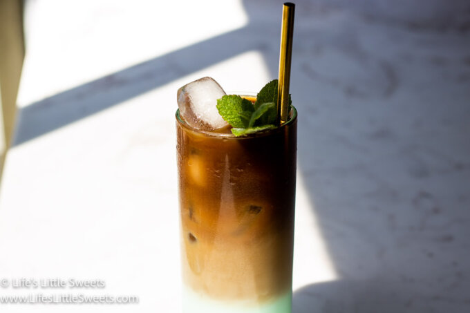 iced green coffee on a marble counter
