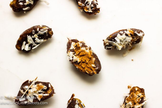 Frozen Stuffed Dates with cinnamon and coconut flakes