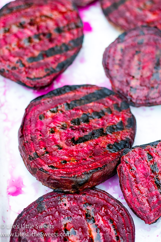 Grilled Beets close up on a white dish
