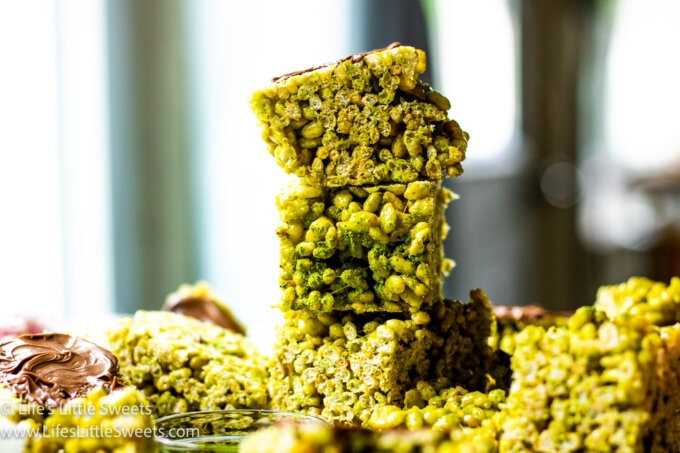 a stack of green rice krispie treats 