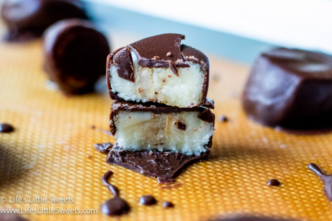 a small stack of chocolate-covered frozen banana slice