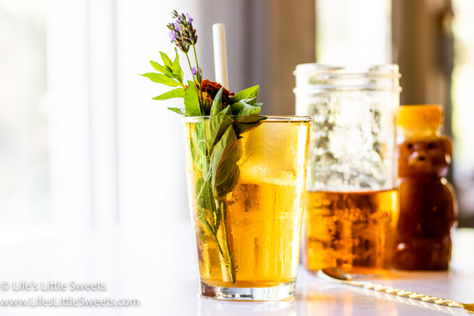 herbs and flowers in iced tea