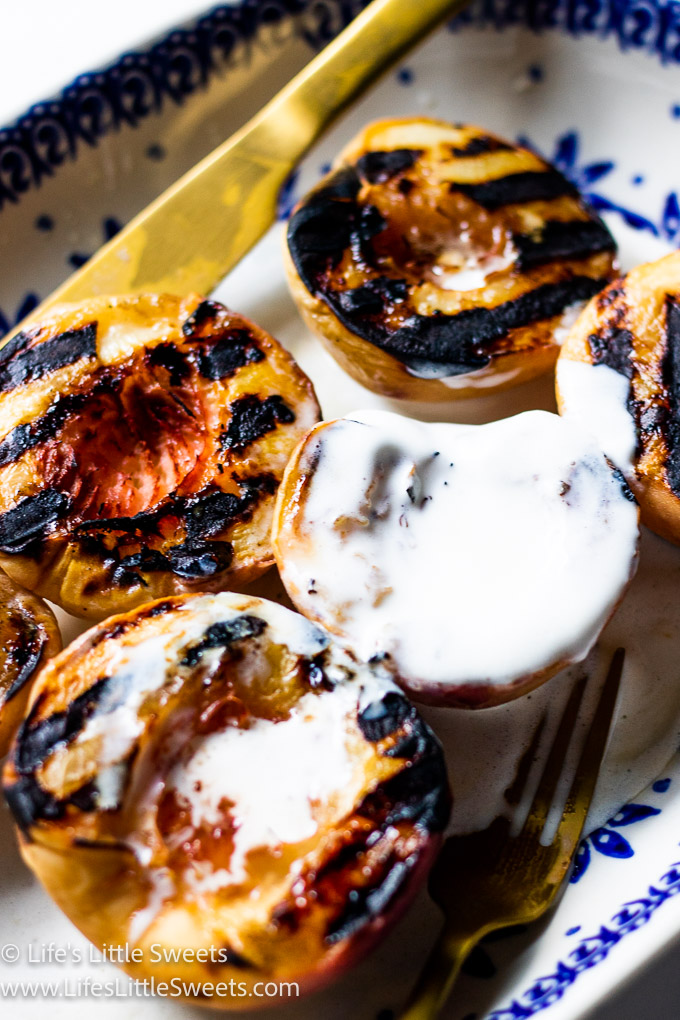 melted vanilla ice cream over grilled peaches