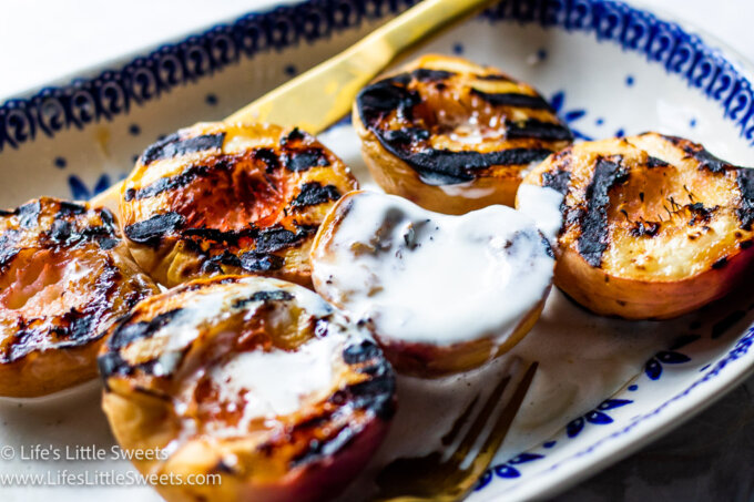 grilled peaches and white cream