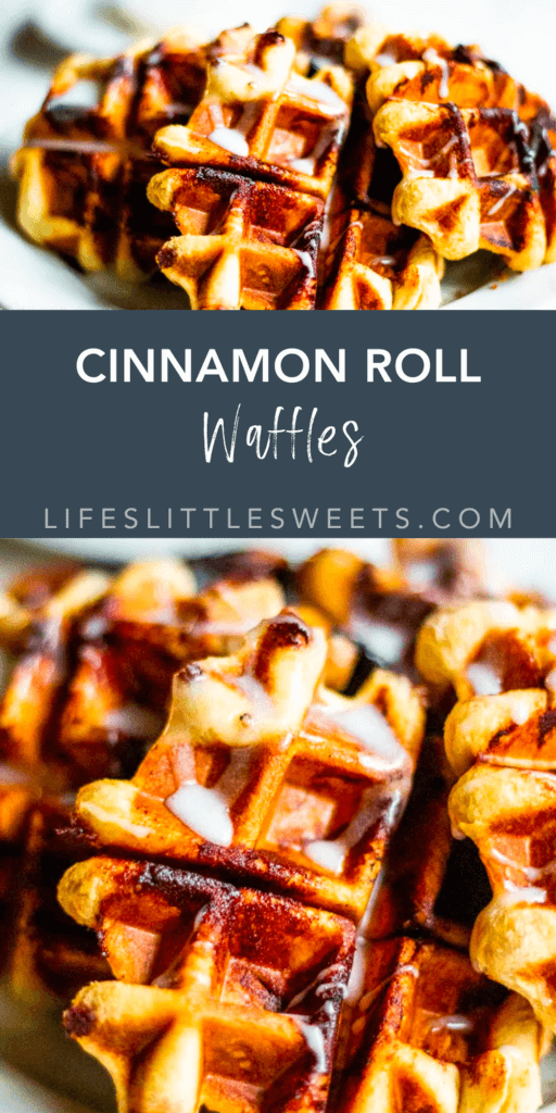 cinnamon roll waffles with text overlay