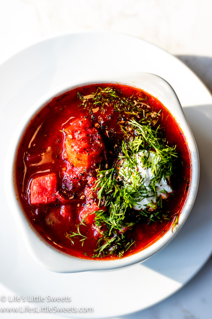 red Borscht soup with dill and sour cream