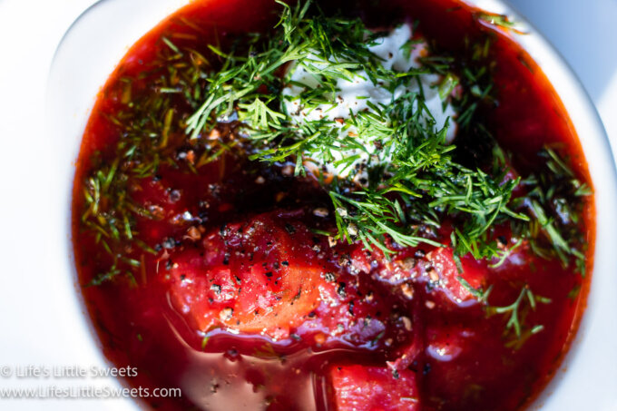 red Borscht soup with dill and sour cream