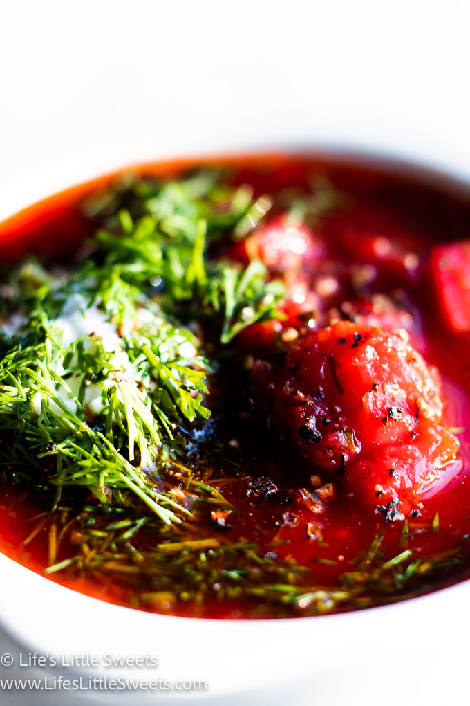red Borscht soup with dill and sour cream 