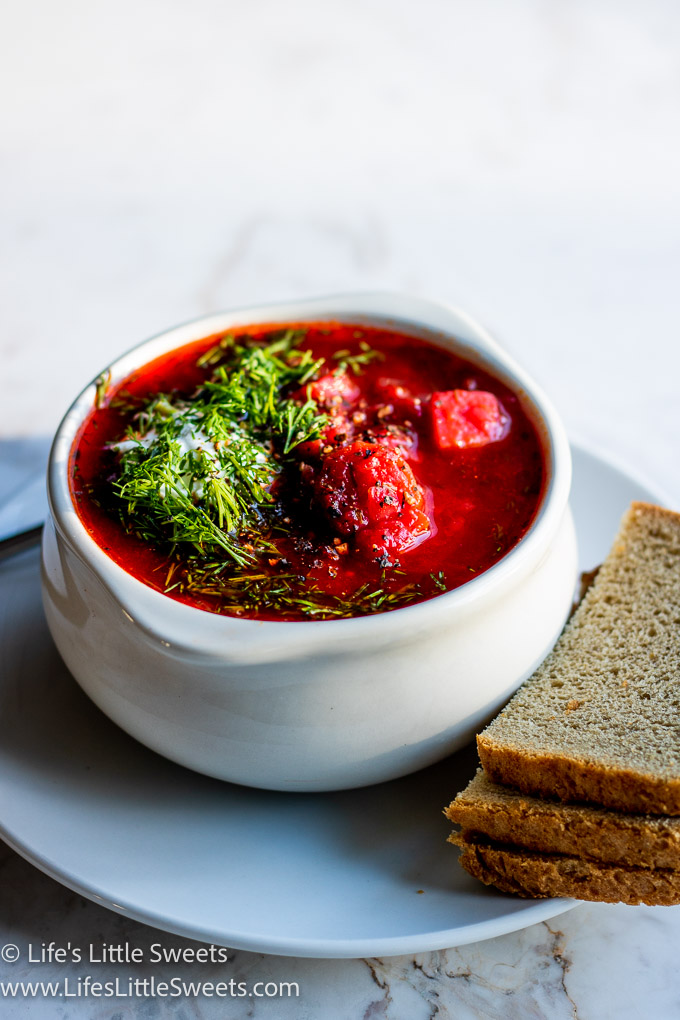 red Borscht soup with dill and sour cream